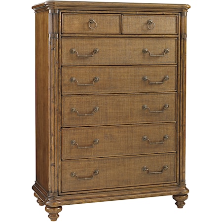 Tobago Drawer Chest with Woven Raffia Panels and Rattan Pilasters