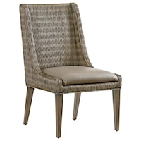 Brandon Woven Rattan Side Chair with Gray Faux Leather Seat