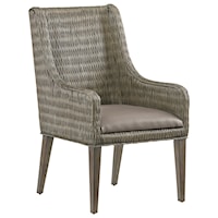 Brandon Woven Rattan Arm Chair with Gray Faux Leather Seat