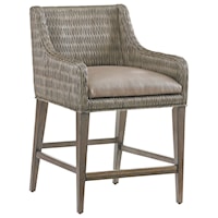 Turner Woven Rattan Counter Stool with Gray Faux Leather Seat