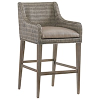 Turner Woven Rattan Bar Stool with Gray Faux Leather Seat