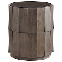 Everett Round Travertine End Table with Random Planked Elm Design