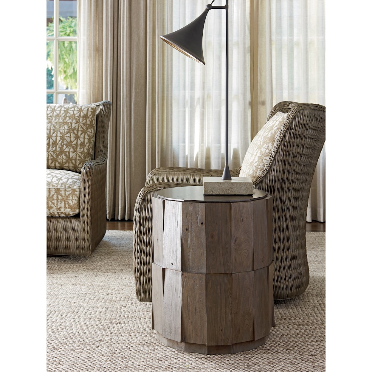 Tommy Bahama Home Cypress Point Everett Round Travertine End Table