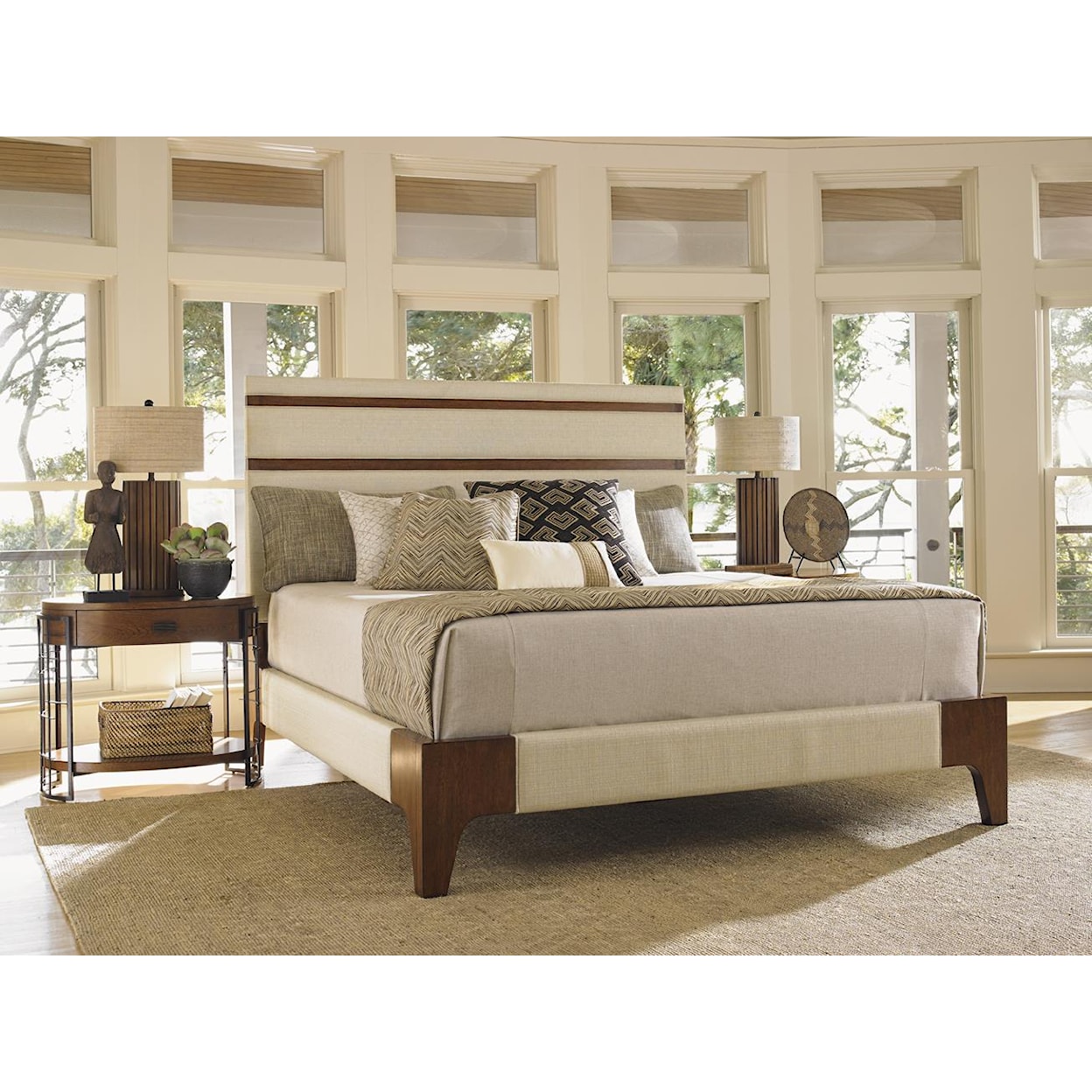 Tommy Bahama Home Island Fusion Mandarin Upholstered Panel Bed Cal. King