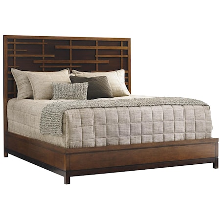 California King-Sized Shanghai Panel Bed with Pan-Asian Fretwork