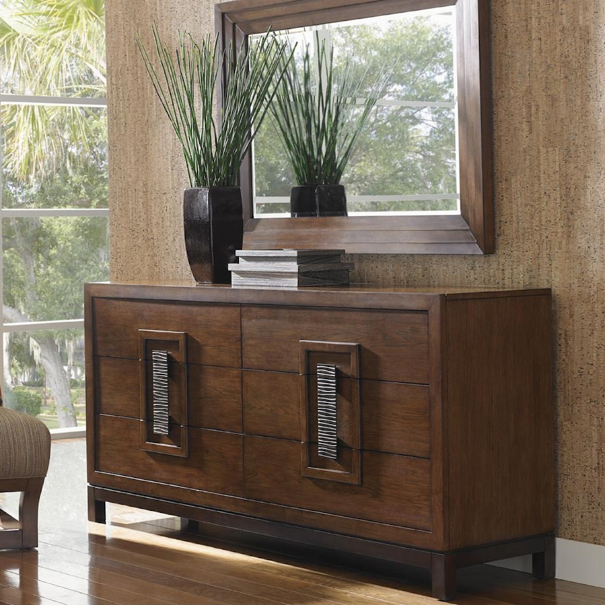 Tommy Bahama Home Island Fusion Heron Island Dresser and Mirror Set