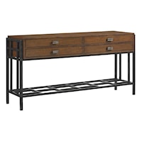 Saipan Asian-Inspired Sideboard with Silverware Trays and Decorative Metal Stretcher