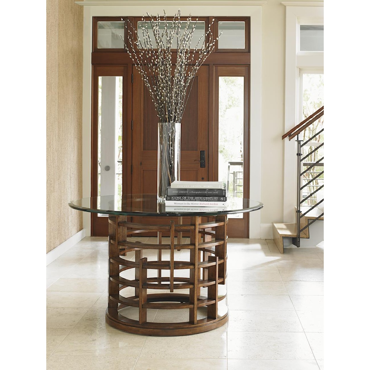 Tommy Bahama Home Island Fusion Meridien Dining Table with 54" Glass Top