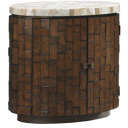 Banyan Oval Accent Table with Stone Top and Interior Storage