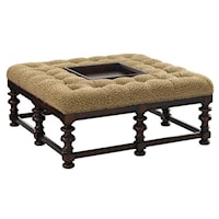 Heather Button-Tufted Cocktail Ottoman with Removable Wood and Copper Tray