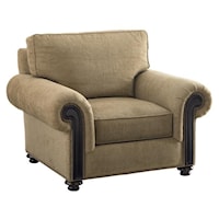 Riversdale Chair with Rolled Exposed Wood Panel Arms and Button Tuft Detailing