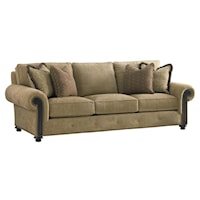 Riversdale Sofa with Rolled Exposed Wood Panel Arms and Button Tuft Detailing