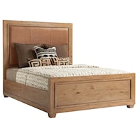 Antilles Queen Size Bed with Rustic Stitched Leather Headboard and Nailhead Trim