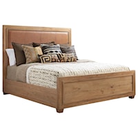 Antilles King Size Bed with Rustic Stitched Leather Headboard and Nailhead Trim