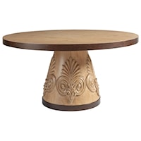 Weston Round Oak Dining Table with Carved Acanthus and Bronze Trim