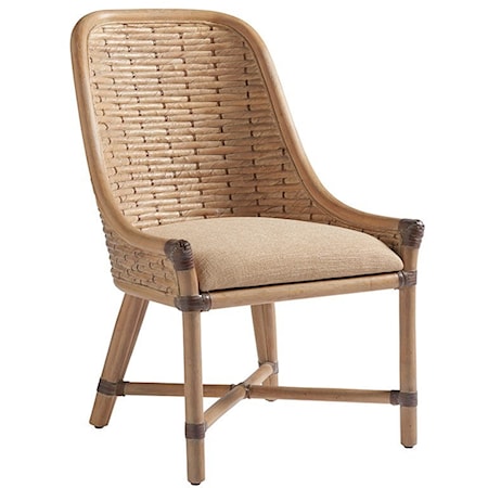 Keeling Woven Banana Leaf Side Chair with Upholstered Cushion in Ellerston Maize Fabric