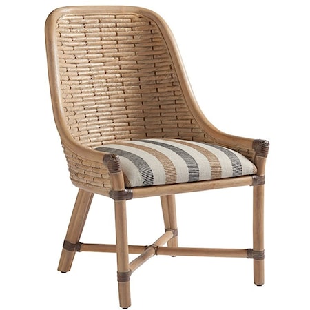 Keeling Woven Banana Leaf Side Chair with Upholstered Cushion in Custom Fabric