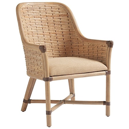 Keeling Woven Banana Leaf Arm Chair with Upholstered Cushion in Ellerston Maize Fabric