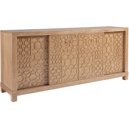 Morocco Media Console with Four Sliding Doors and Tribal Design