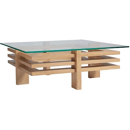 Calcutta Square Contemporary Cocktail Table with Glass Top