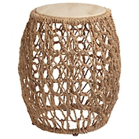 Madrid Woven Banana Leaf Chairside Accent Table with Stone Top