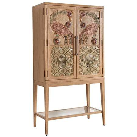 Cameroon Hand-Painted Bar Cabinet with Drinkware Storage and Touch Lighting 