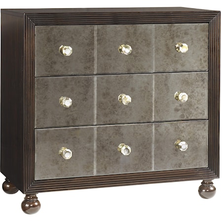 Three-Drawer Starlight Mirrored Nightstand with Penn Shell Hardware