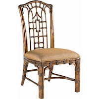 Quick Ship Rattan & Leather Pacific Rim Side Chair with Upholstered Seat