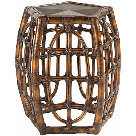 Rattan with Leather Binding Oval Reef Accent Table
