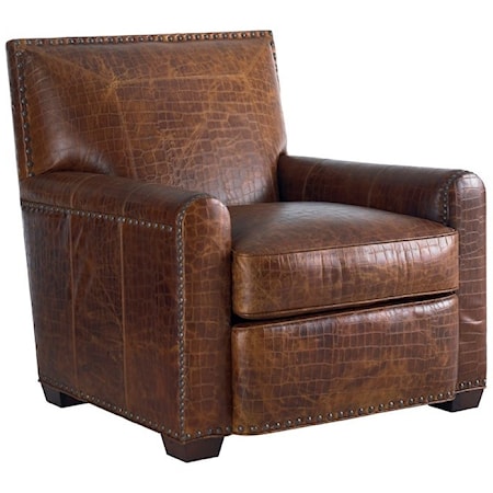 Stirling Park Leather-Upholstered Tight Back Chair with Track Arms & Decorative Nailhead Trim 
