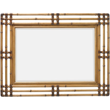 Savana Bamboo Carved Mirror with Leather Wrap Detail
