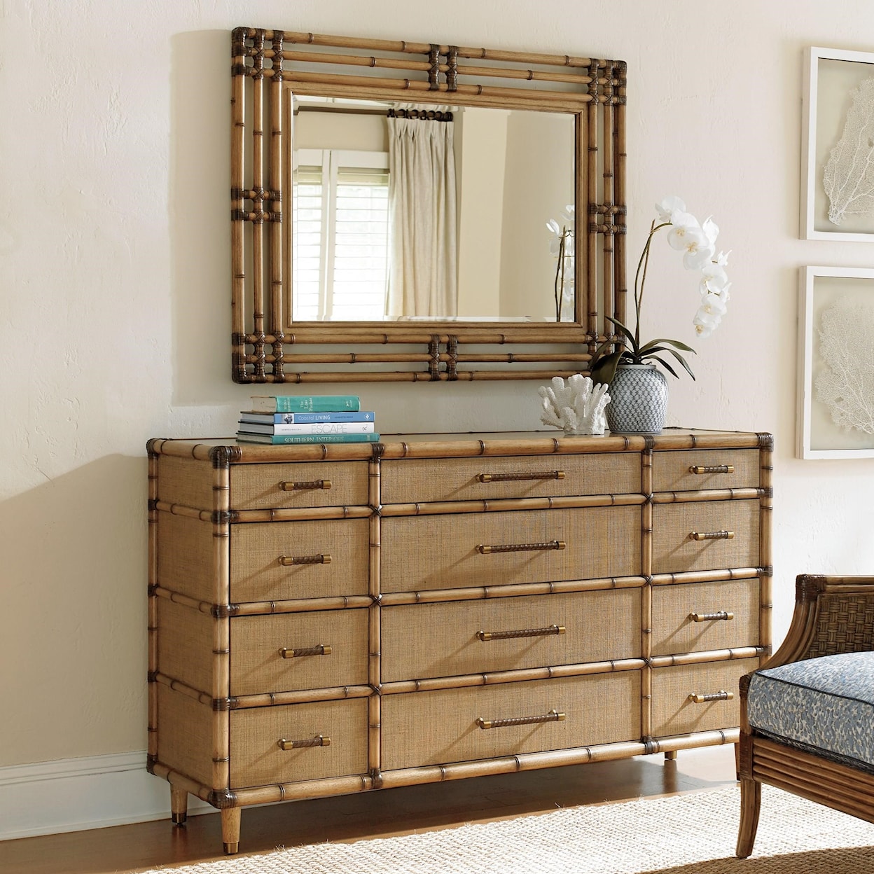 Tommy Bahama Home Twin Palms Windward Dresser and Savana Mirror Set