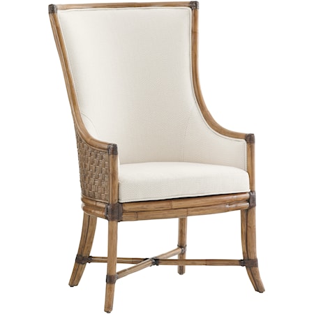 Balfour Woven Rattan Host Chair in Sand Dollar Ivory Fabric
