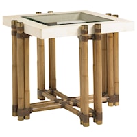 Los Cabos Rattan Lamp Table with Glass and White Cordova Stone Top