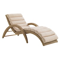 Outdoor Wicker Chaise Lounge with Curved Armrests, Casters, and Pillowy Cushion