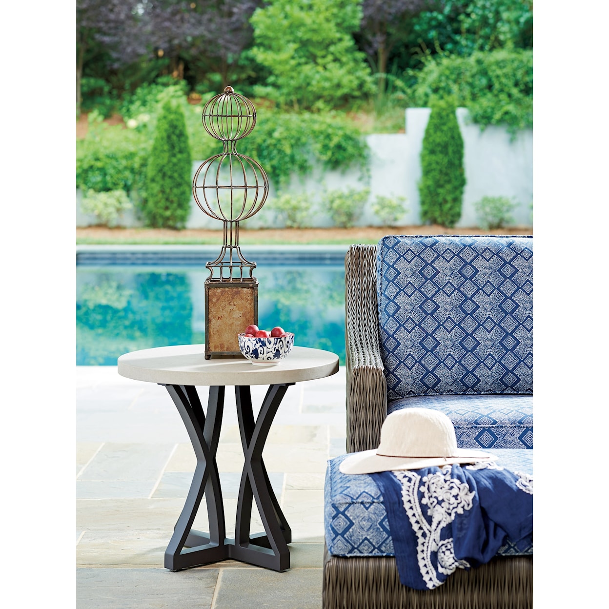 Tommy Bahama Outdoor Living Cypress Point Ocean Terrace Outdoor Side Table with Weatherstone Top