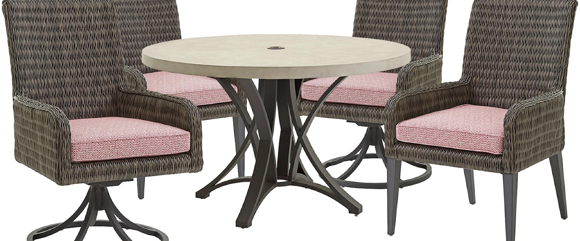 48" Round Table, 2 Dining Chairs, and 2 Swivel Rocker Chairs