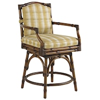 Outdoor Swivel Counter Stool with Leather Wrapped Bamboo Lattice Back