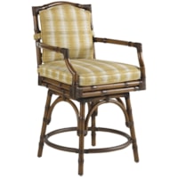 Outdoor Swivel Counter Stool with Leather Wrapped Bamboo Lattice Back