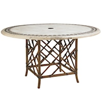 Outdoor Round Stone Table with Square Rattan Base