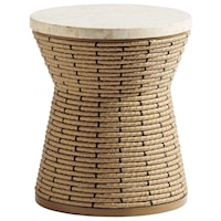 Boho Tropical Outdoor Round Side Table with Stone Top