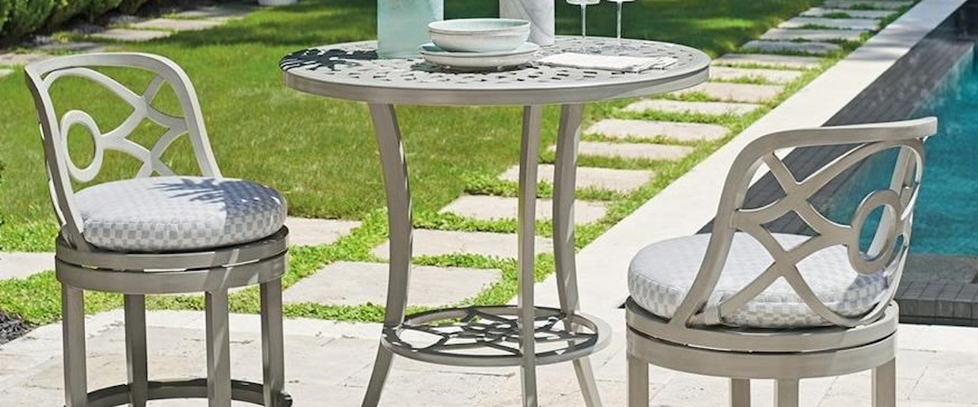 Transitional Outdoor Bistro Set with Counter Stools