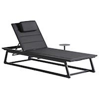 Contemporary Outdoor Chaise Lounge with Sling Seat and Drink Table