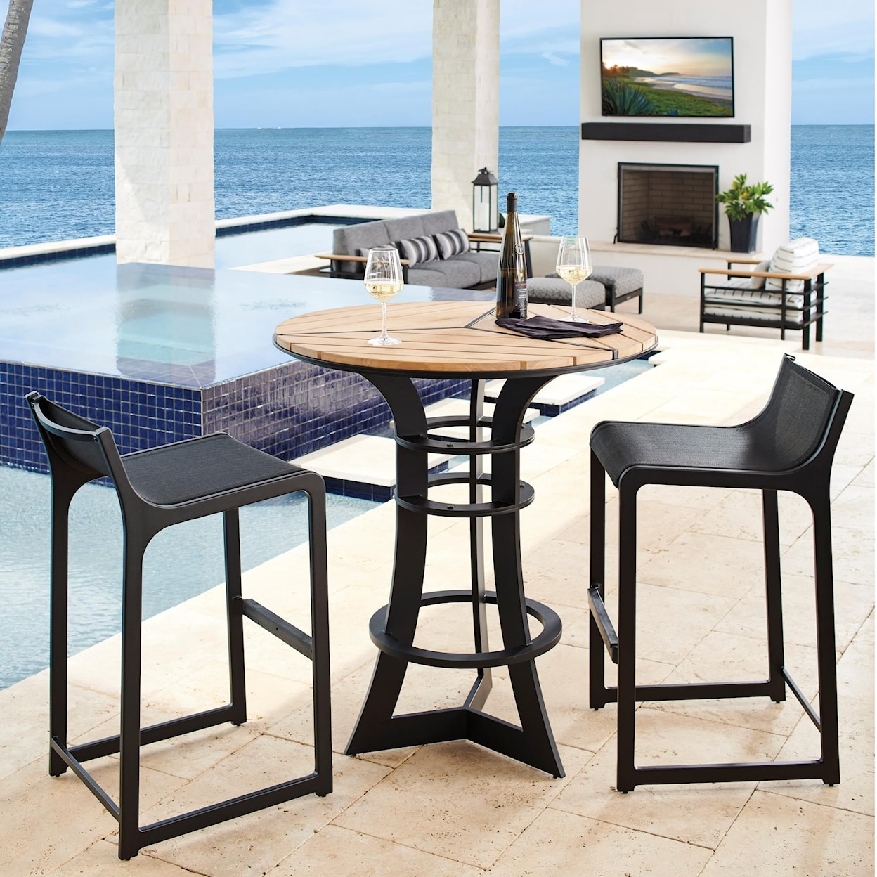 Tommy Bahama Outdoor Living South Beach 3-Piece Outdoor Bistro Set w/ Bar Stools