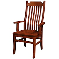 Solid Wood Dining Arm Chair with Waved Slat Back
