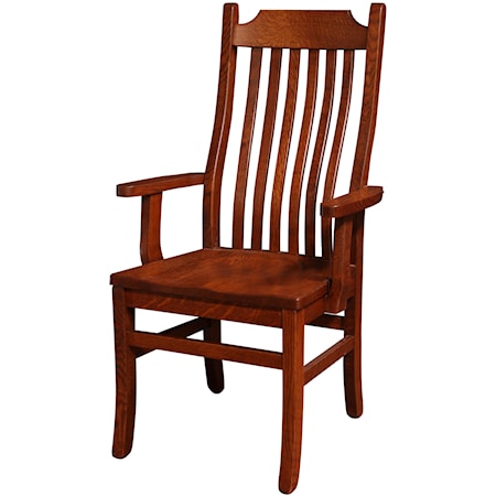 Solid Wood Dining Arm Chair with Waved Slat Back