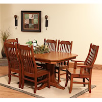 Solid Wood Double-Pedestal Table with Waved Slat-Back Arm Chairs Side Chairs