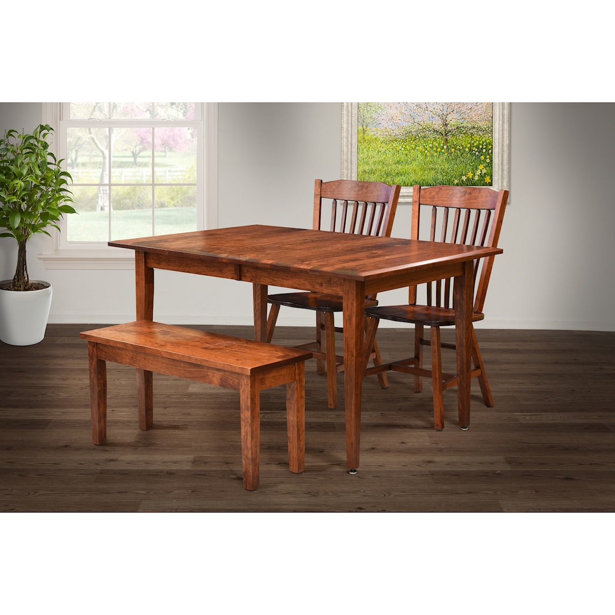 Amish Dining Room Santa Monica Table and Chair Set with Bench