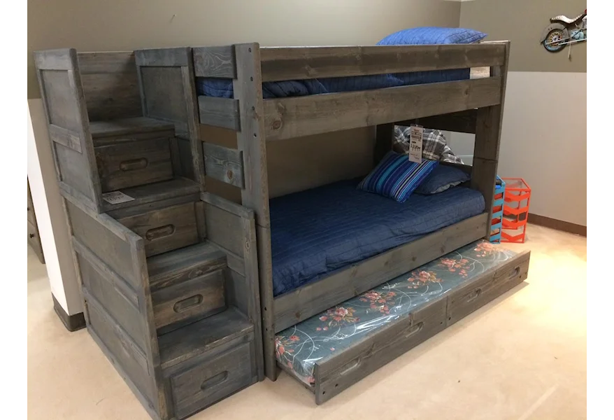 Bunkhouse Twin Over Twin Wrangler Bunk Bed with Trundl by Trendwood at VanDrie Home Furnishings