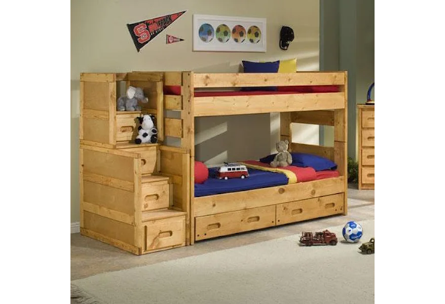 Bunkhouse Twin Over Twin Wrangler Staircase Bunk Bed by Trendwood at Conlin's Furniture